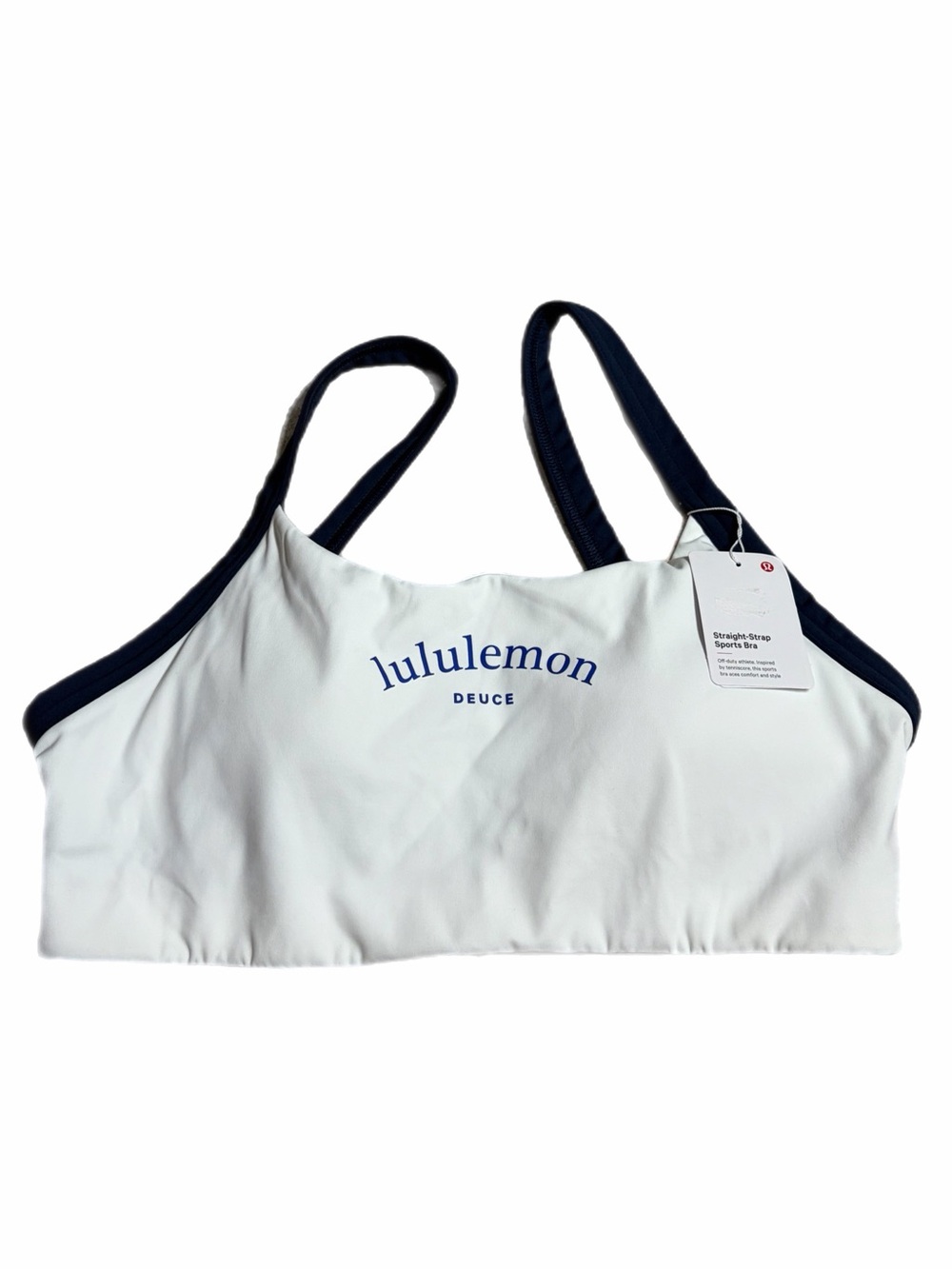 NWT Lululemon Straight-Strap Sports Bra *Graphic Deuce (White/Club Blue) Size S